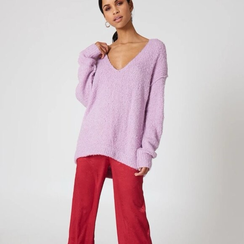 Free People Lofty V Neck Alpaca Blend Women's Lavender Sweater Size XS - Picture 3 of 7